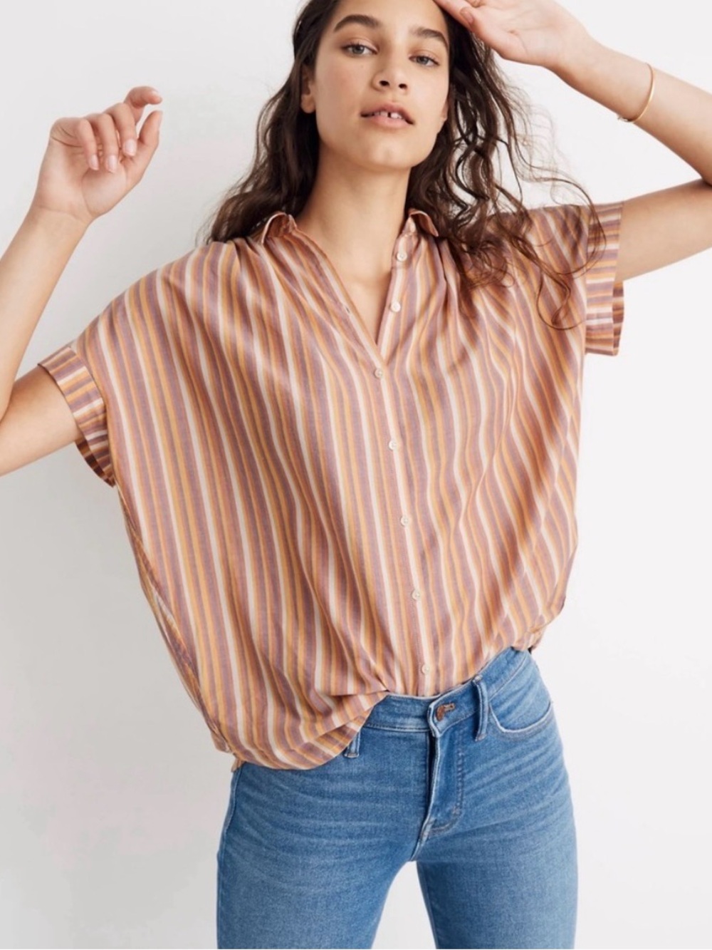 Madewell Central Rainbow Stripe Short Sleeve Button Down